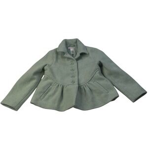 Janie and Jack Girls Wool Blend Peplum Coat Size 4-5 Green Tweed Button‎ Front